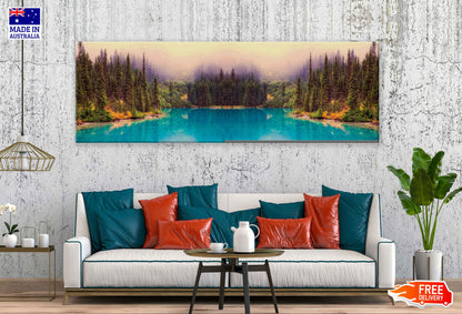 Panoramic Canvas Trees Near Blue Lake View Photograph High Quality 100% Australian Made Wall Canvas Print Ready to Hang