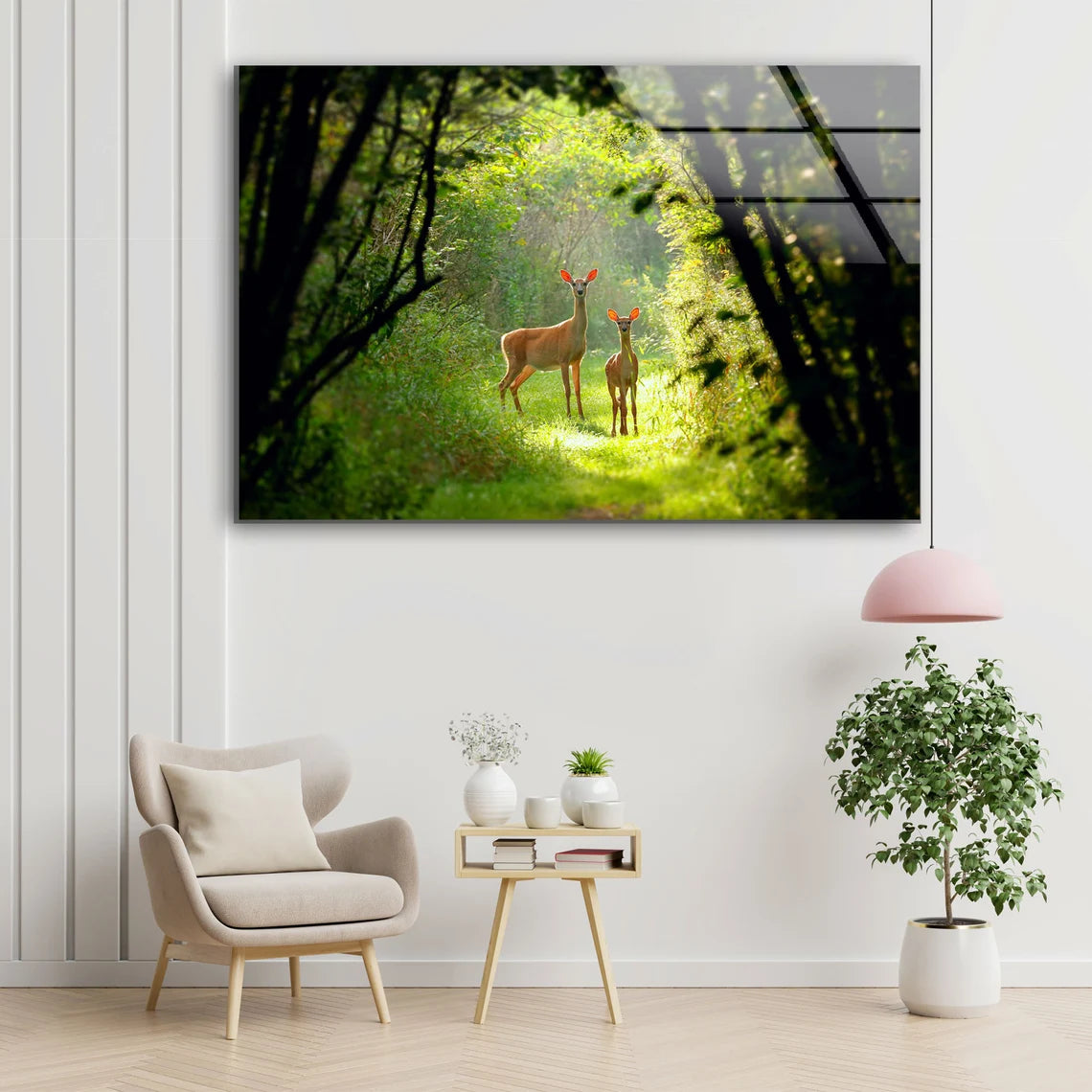 Deers in Forest Photograph Acrylic Glass Print Tempered Glass Wall Art 100% Made in Australia Ready to Hang