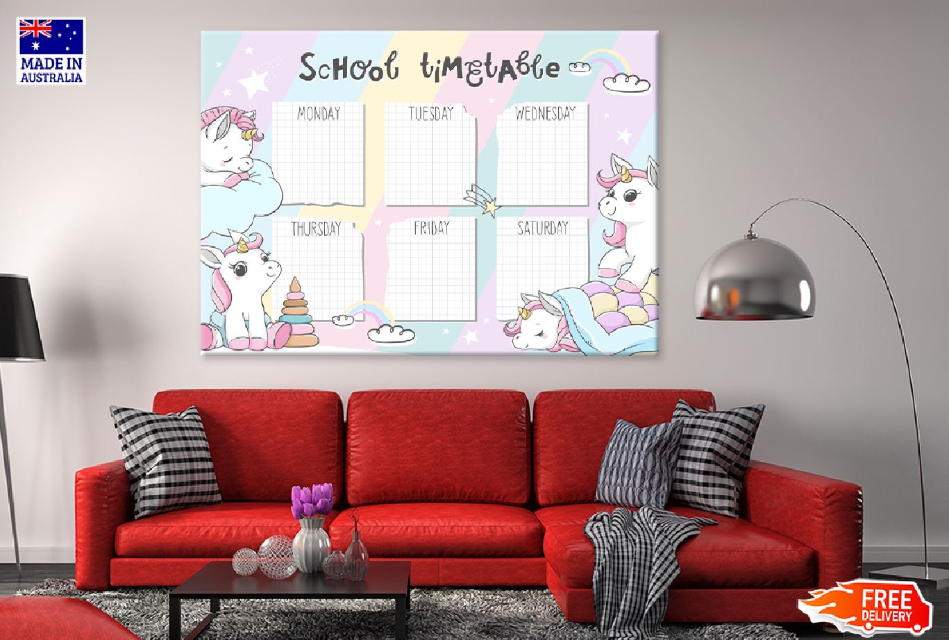 School Timetable for Students Vector Art Nursery & Kids Print 100% Australian Made