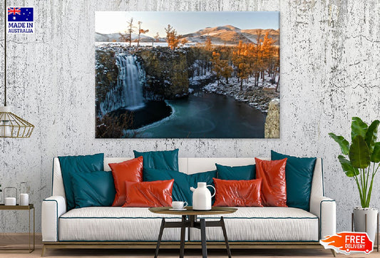 Snow Mountains & Small Waterfall Photograph Print 100% Australian Made