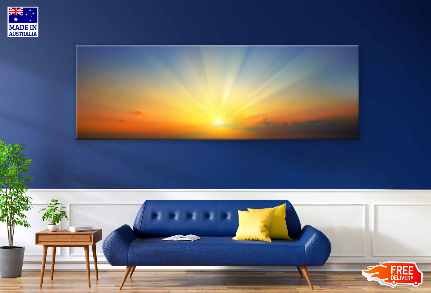 Panoramic Canvas Sunrise Sun & Clouds Photograph High Quality 100% Australian Made Wall Canvas Print Ready to Hang