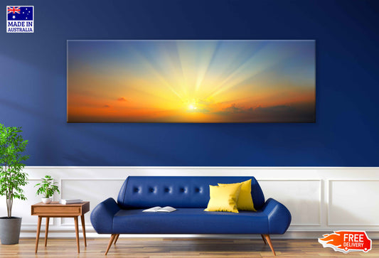 Panoramic Canvas Sunrise Sun & Clouds Photograph High Quality 100% Australian Made Wall Canvas Print Ready to Hang