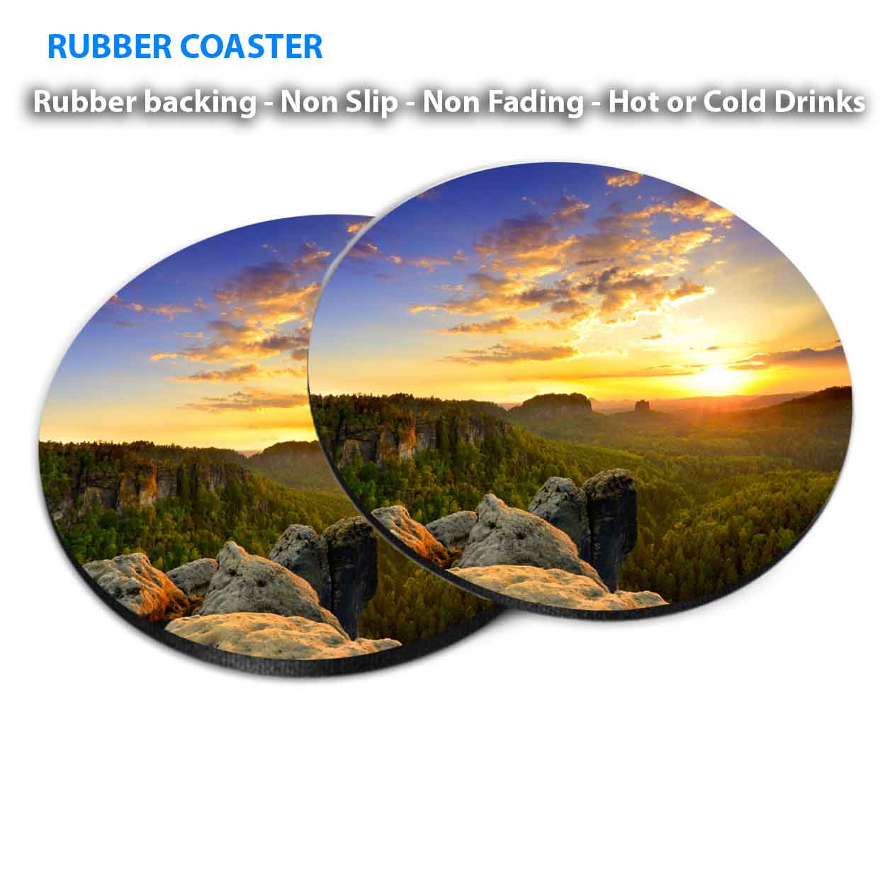 Saxon Sunrise View Coasters Wood & Rubber - Set of 6 Coasters