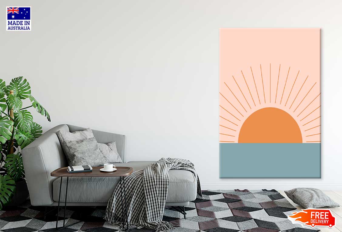 Orange Sun over Gray Sea Vector Design Art Print 100% Australian Made