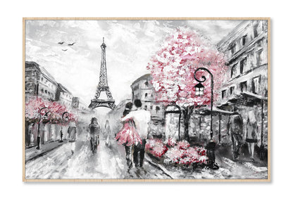 Romantic Paris Street Eiffel Tower & Flower Trees Wall Art Limited Edition High Quality Print Canvas Box Framed Natural