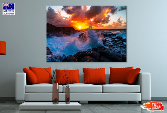 Sea Waves on Rock Hawaii Sunset Scenery Photograph Print 100% Australian Made