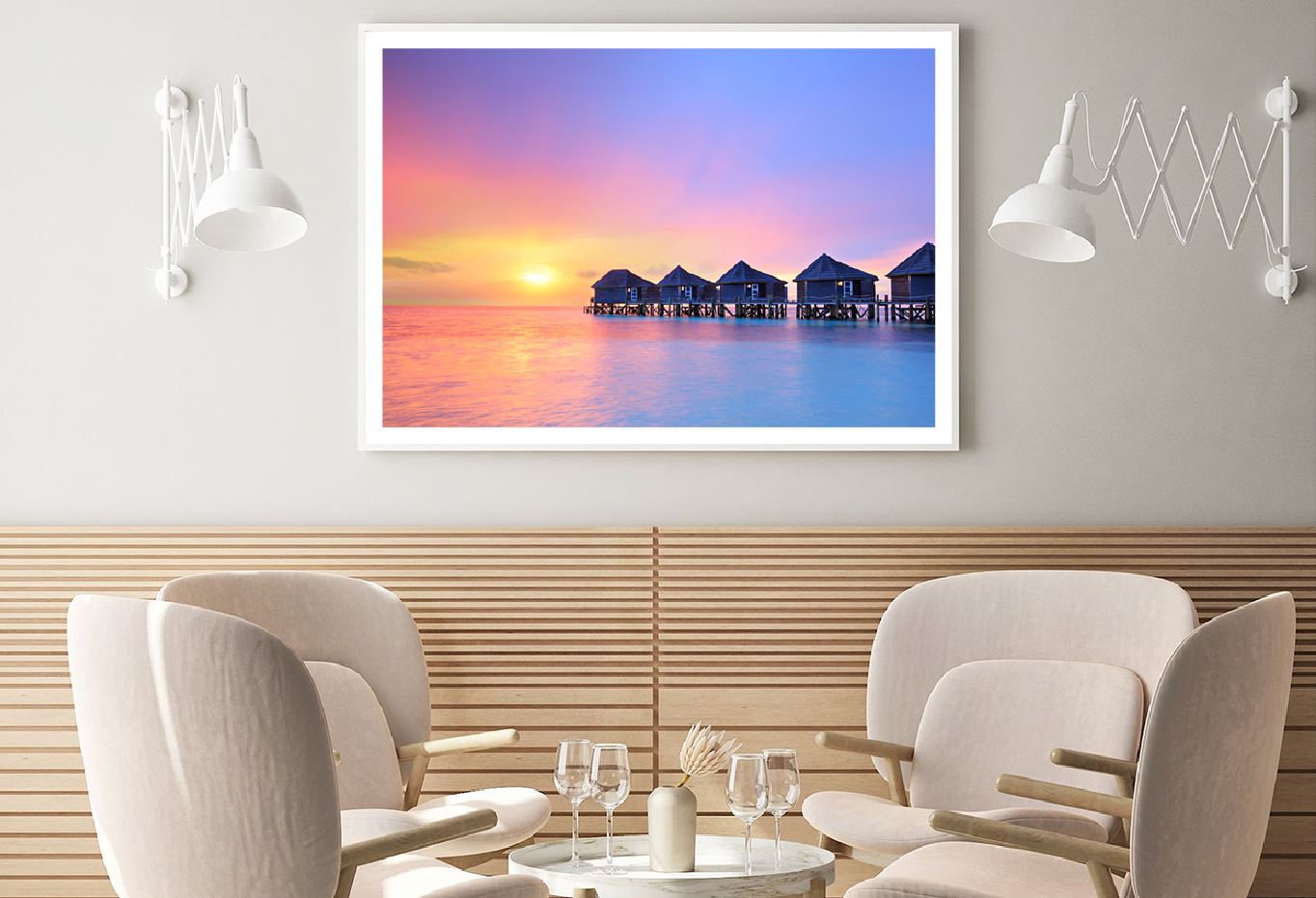 Maldives Island Sea Villas Sunset Scenery Home Decor Premium Quality Poster Print Choose Your Sizes