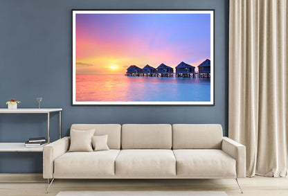 Maldives Island Sea Villas Sunset Scenery Home Decor Premium Quality Poster Print Choose Your Sizes