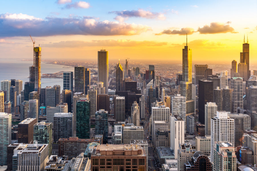 Chicago Skylines Sunset View Photograph Print 100% Australian Made