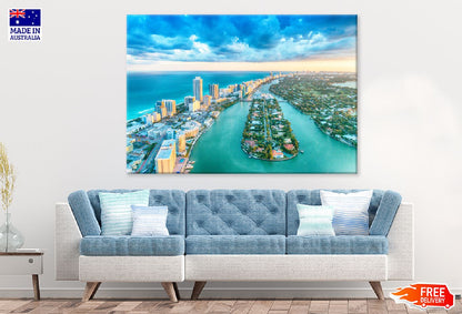 Miami Beach with City Aerial View Photograph Print 100% Australian Made