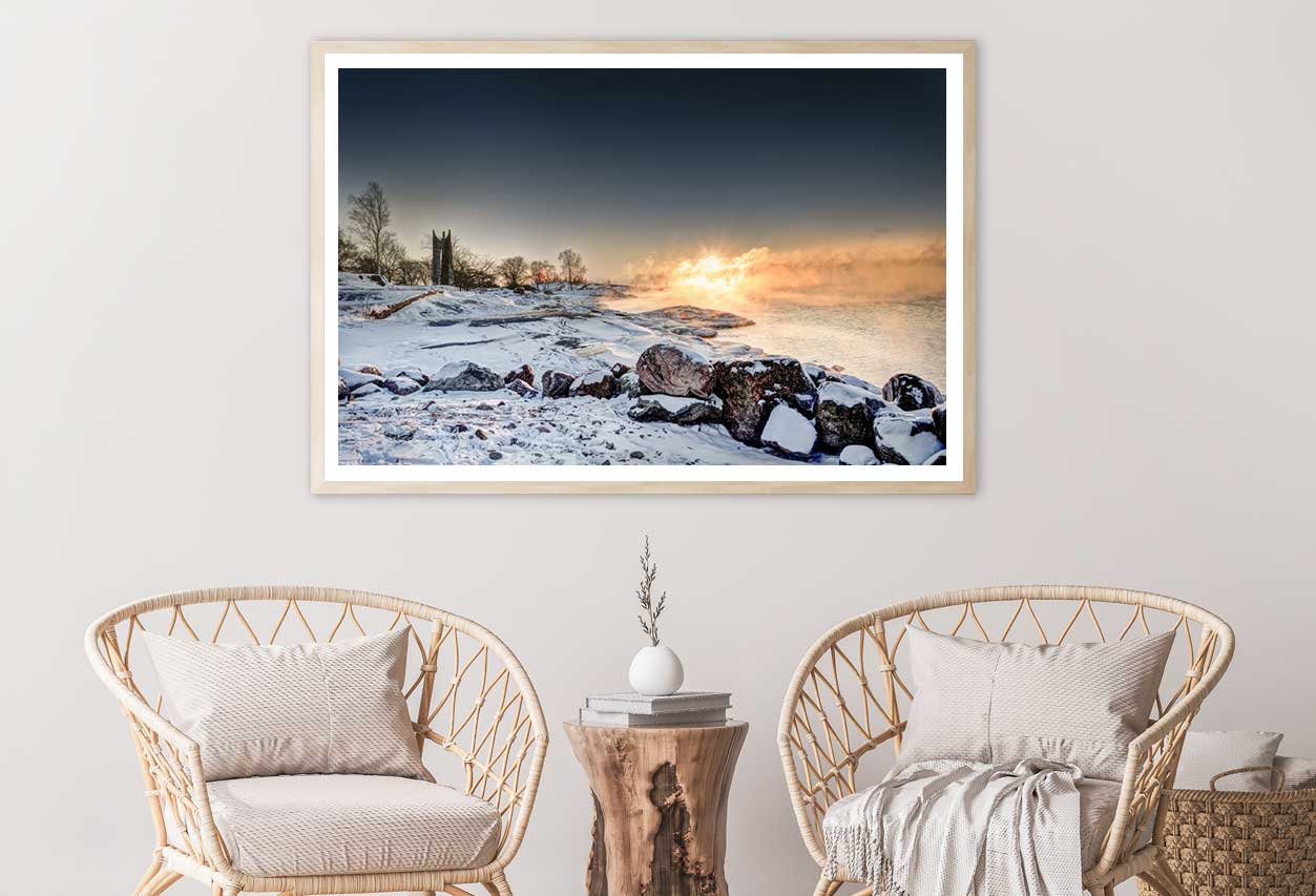 Snow Rocks near Seashore Sea View Photograph Home Decor Premium Quality Poster Print Choose Your Sizes