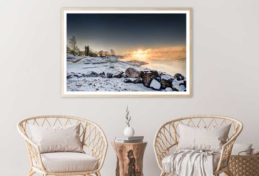 Snow Rocks near Seashore Sea View Photograph Home Decor Premium Quality Poster Print Choose Your Sizes