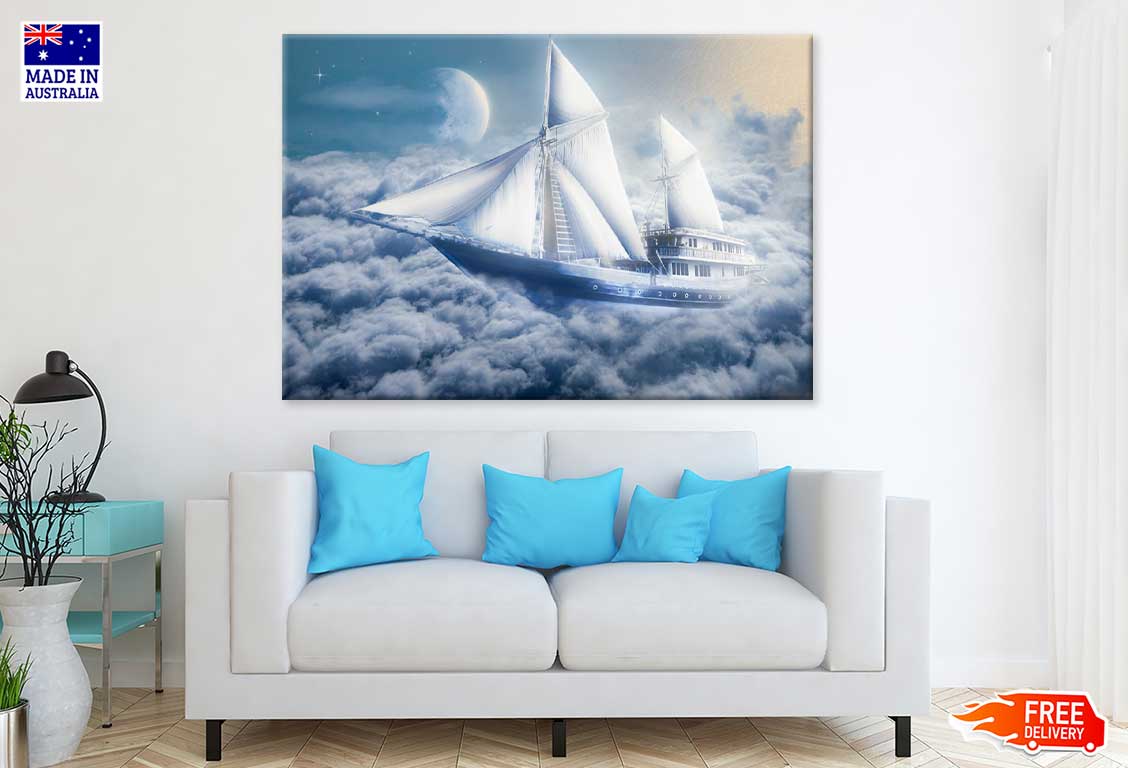 Ship on Cloudy Dark Sky Digital Art Print 100% Australian Made