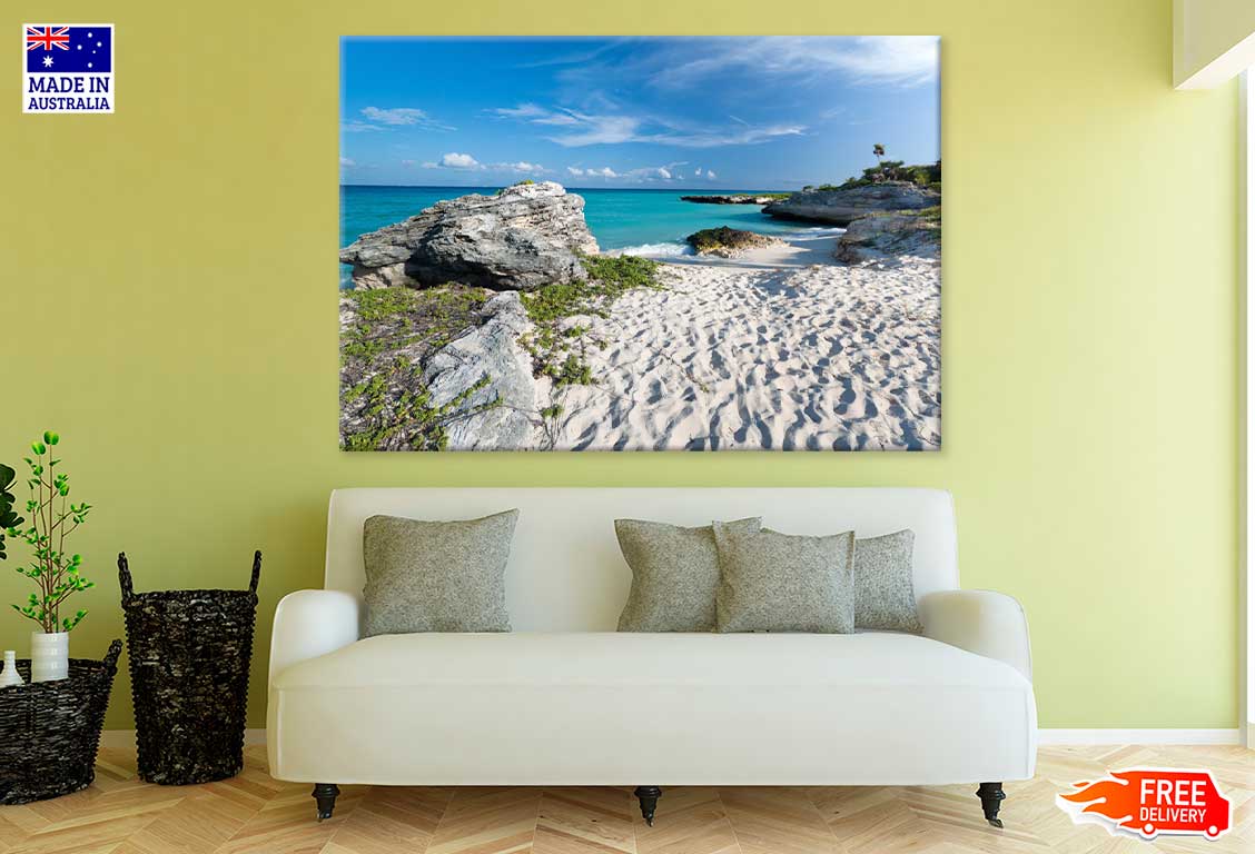 Rocks on Caribbean Beach with White Sand Photograph Print 100% Australian Made