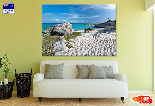 Rocks on Caribbean Beach with White Sand Photograph Print 100% Australian Made