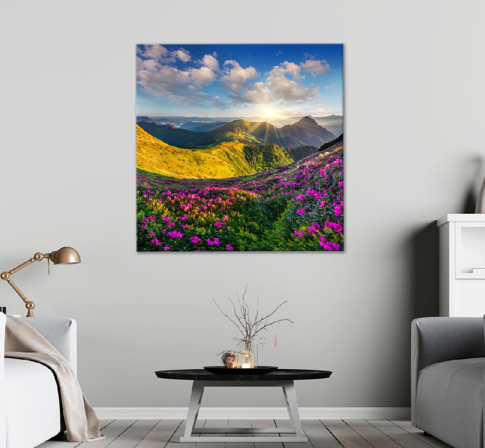 Square Canvas Rhododendron Summer Mountain View Photograph High Quality Print 100% Australian Made