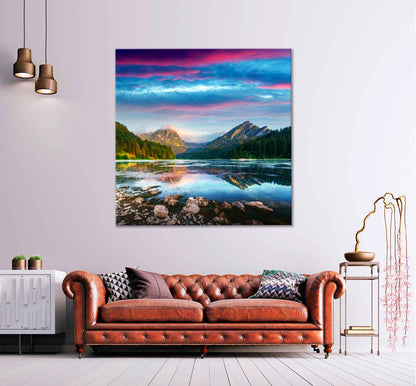 Square Canvas Dark Cloudy Sky Mountain Lake High Quality Print 100% Australian Made