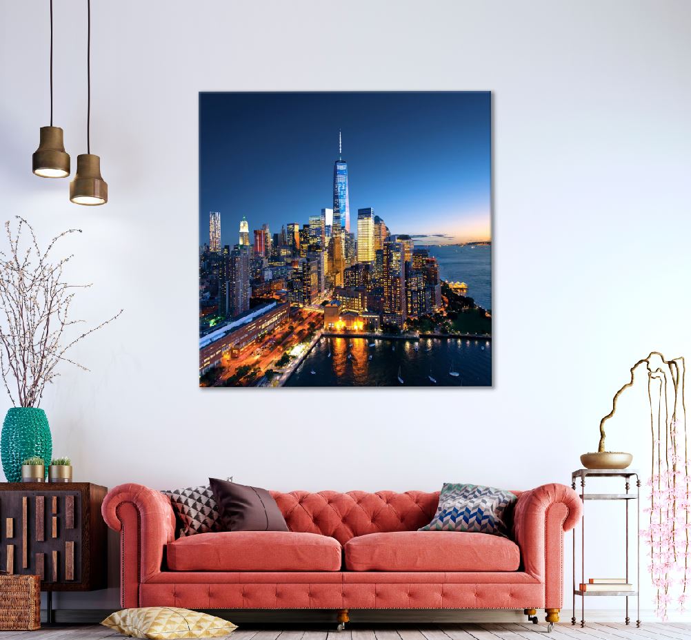 Square Canvas New York Manhattan City Night Photograph High Quality Print 100% Australian Made