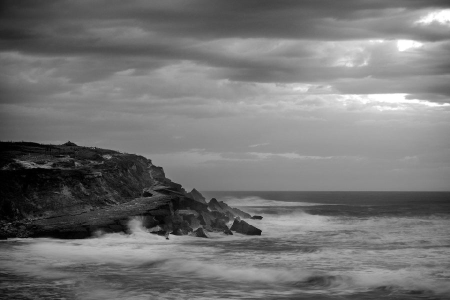 Sea Wave on Rock B&W Scenery View Photograph Home Decor Premium Quality Poster Print Choose Your Sizes