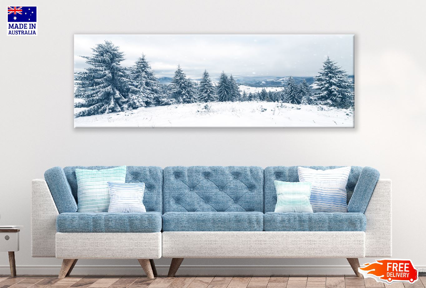 Panoramic Canvas Snow Pine Trees View Photograph High Quality 100% Australian Made Wall Canvas Print Ready to Hang
