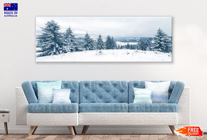 Panoramic Canvas Snow Pine Trees View Photograph High Quality 100% Australian Made Wall Canvas Print Ready to Hang