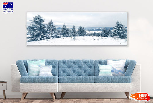 Panoramic Canvas Snow Pine Trees View Photograph High Quality 100% Australian Made Wall Canvas Print Ready to Hang
