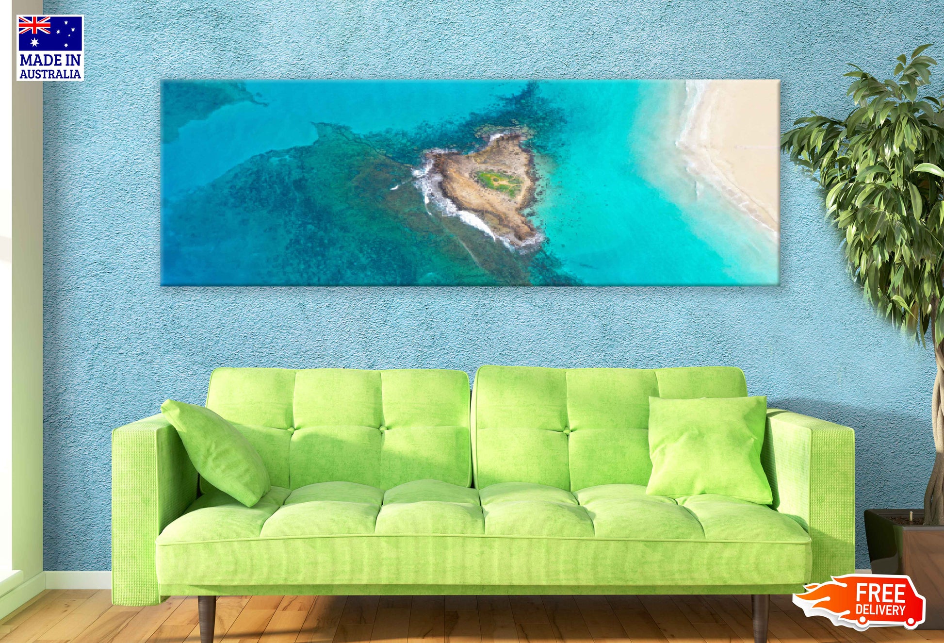 Panoramic Canvas Fig Tree Bay Island View Photograph High Quality 100% Australian Made Wall Canvas Print Ready to Hang
