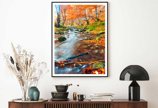 Stream in Autumn Forest Scenery View Photograph Home Decor Premium Quality Poster Print Choose Your Sizes