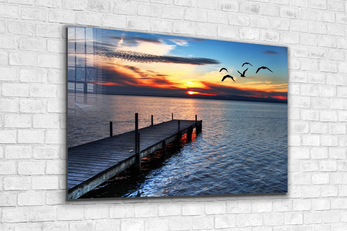 Sunset Sky at the Dock Print Tempered Glass Wall Art 100% Made in Australia Ready to Hang