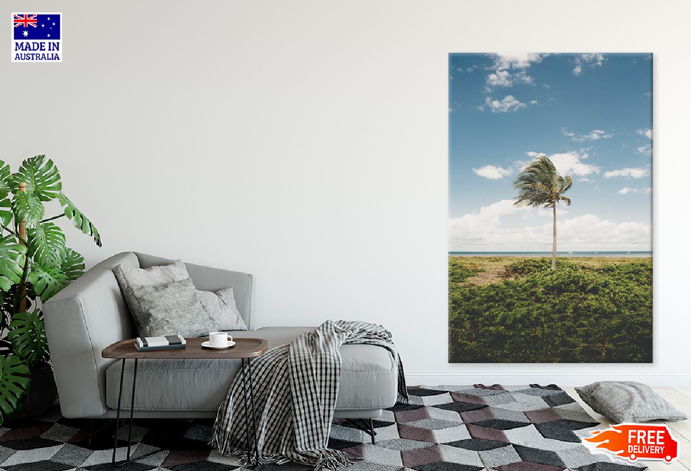 Palm Tree in Windy with Clouds Photograph Print 100% Australian Made