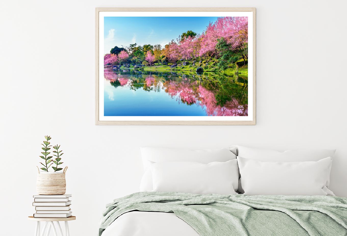 Cherry Blossoms Trees Lake View Photograph Home Decor Premium Quality Poster Print Choose Your Sizes