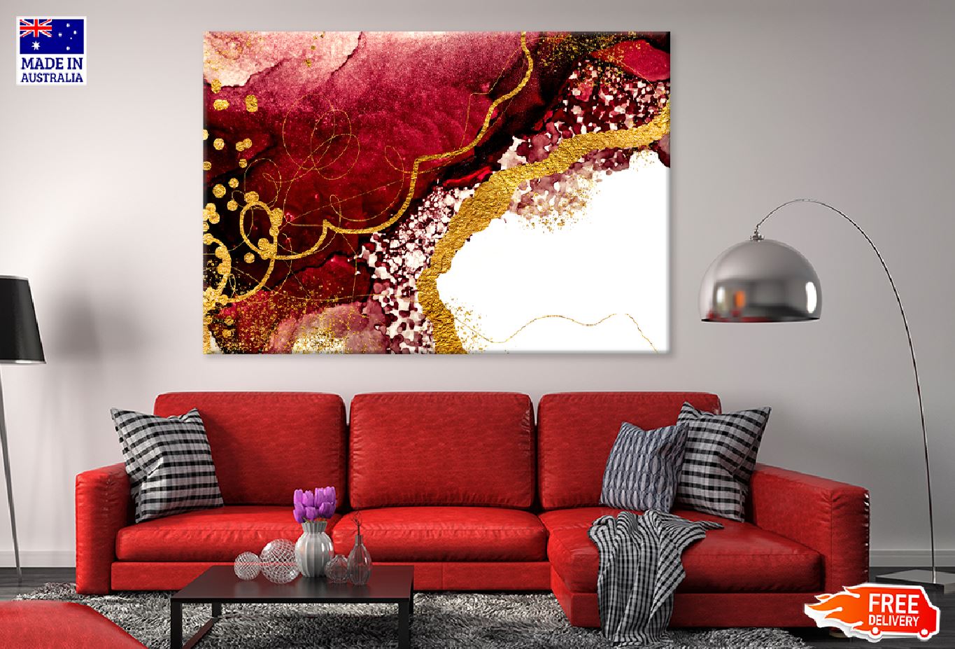 Red & Gold Paper Texture Abstract Design Print 100% Australian Made