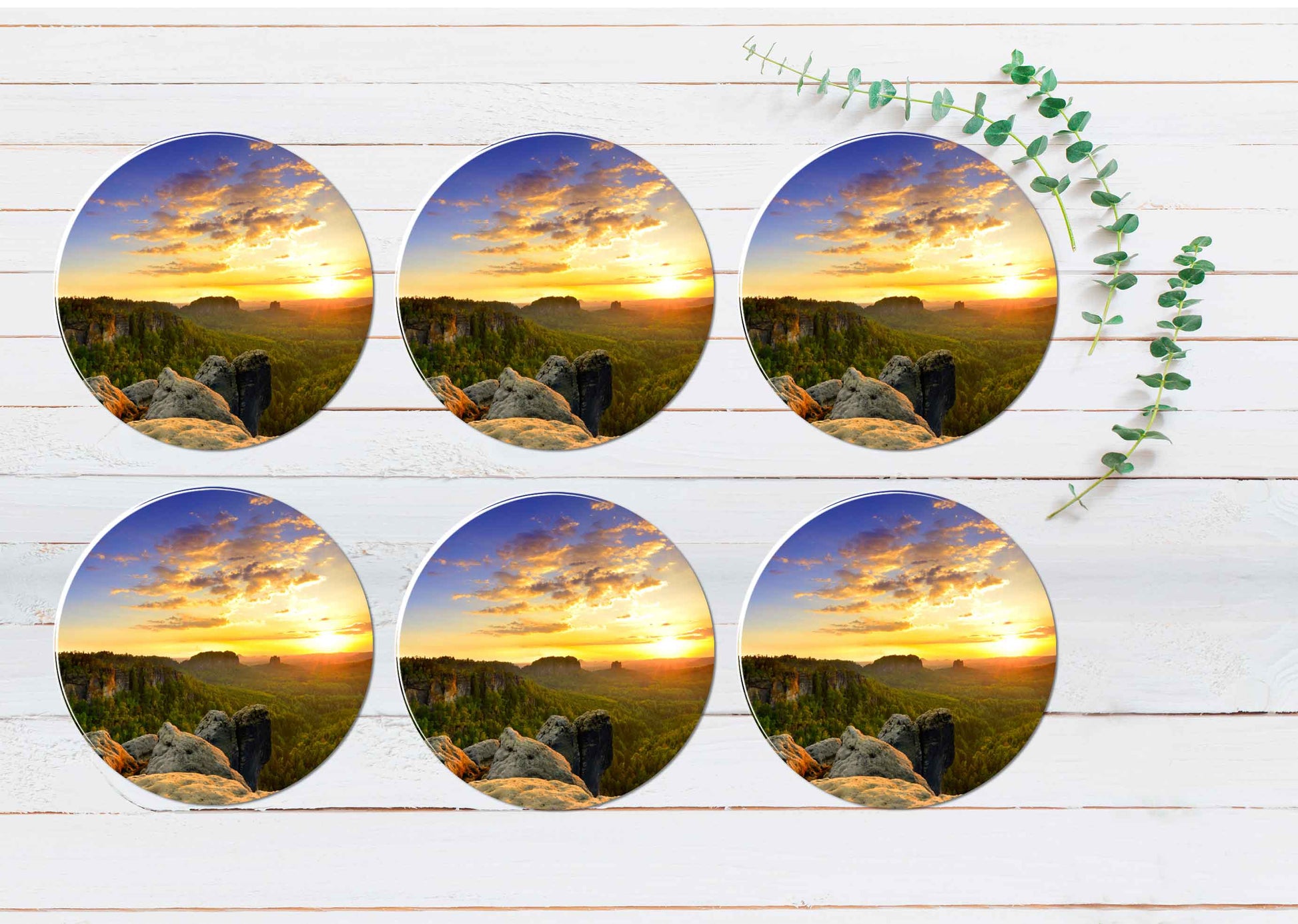 Saxon Sunrise View Coasters Wood & Rubber - Set of 6 Coasters