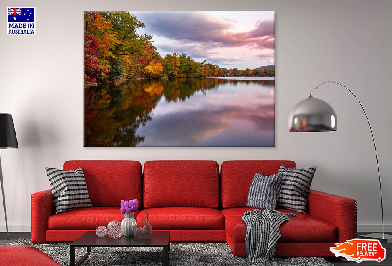 Autumn Trees View on Lake Scenery View Photograph Print 100% Australian Made