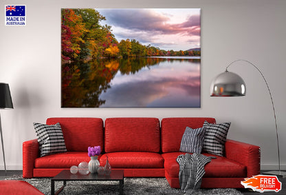 Autumn Trees View on Lake Scenery View Photograph Print 100% Australian Made