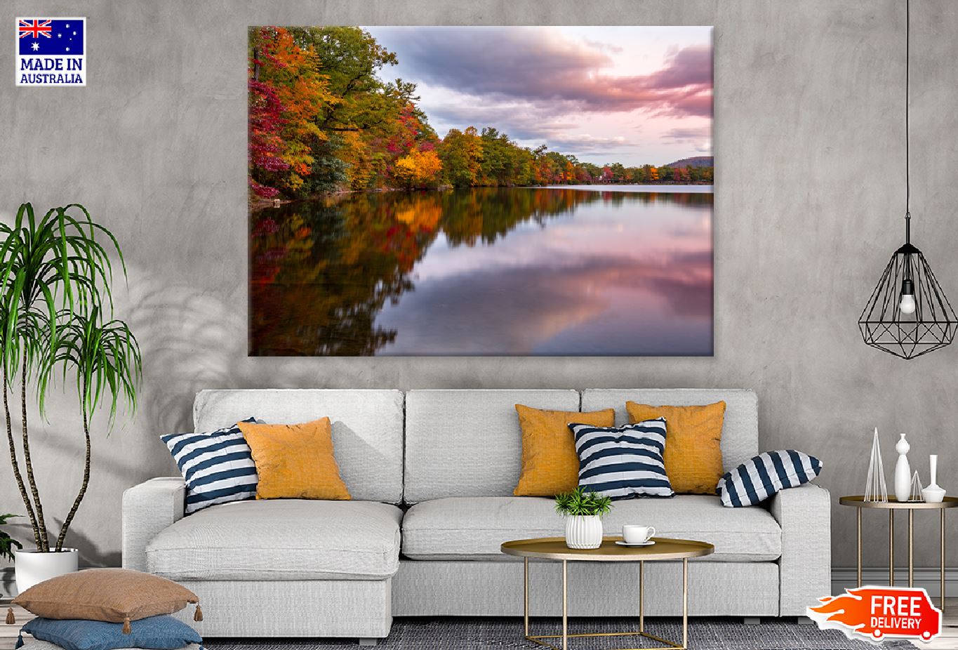 Autumn Trees View on Lake Scenery View Photograph Print 100% Australian Made