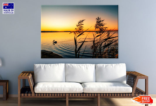 Plants on Lake Sunset Scenery Photograph Print 100% Australian Made