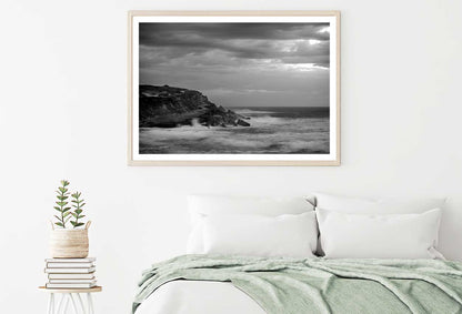 Sea Wave on Rock B&W Scenery View Photograph Home Decor Premium Quality Poster Print Choose Your Sizes