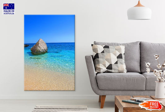 Rock on Blue Sandy Sea Photograph Print 100% Australian Made