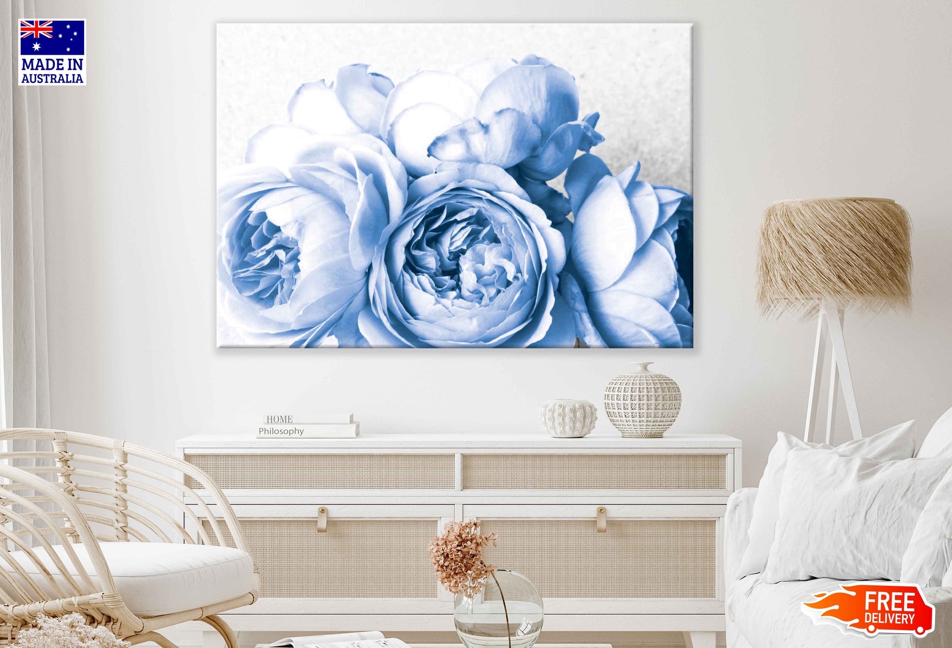 Blue Peony Flowers Closeup View Photograph Print 100% Australian Made