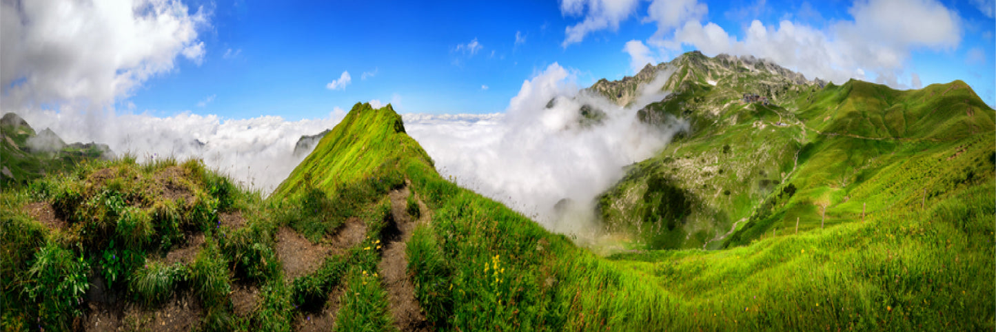 Panoramic Canvas Clouds on Mountains Photograph High Quality 100% Australian Made Wall Canvas Print Ready to Hang