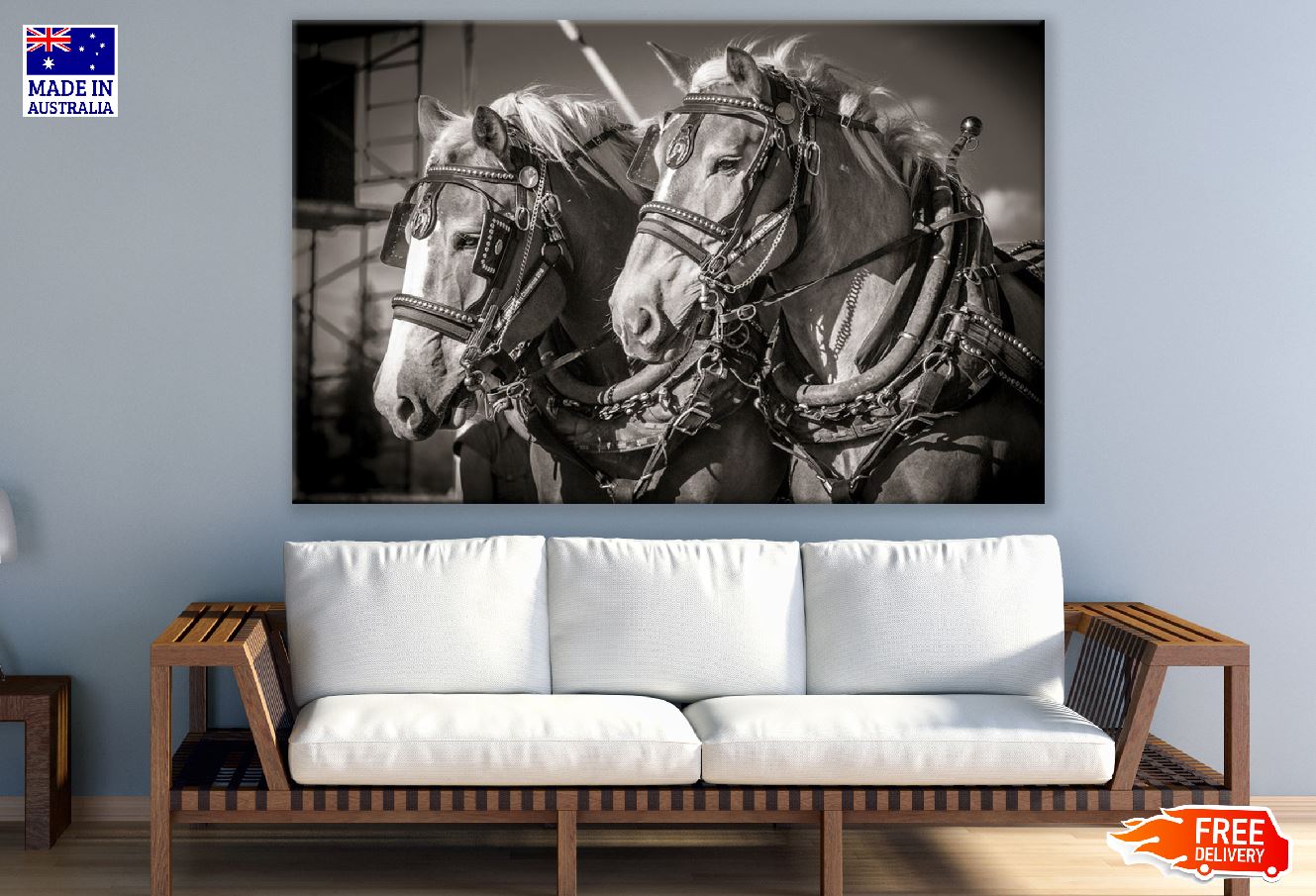 Two Horses Closeup B&W Photograph Print 100% Australian Made