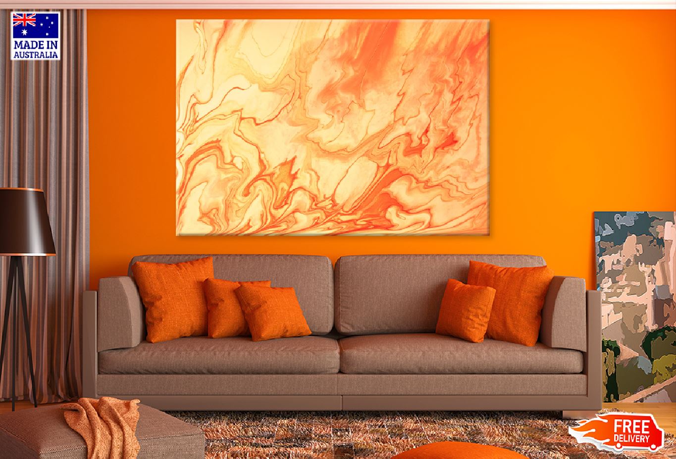Orange Red Coral Abstract Design Print 100% Australian Made