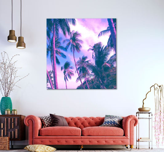 Square Canvas Palm Trees in Vintage Filter Photograph High Quality Print 100% Australian Made