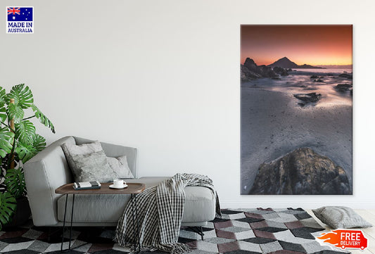 Rocks on Black Sand Near Sea View Photograph Print 100% Australian Made