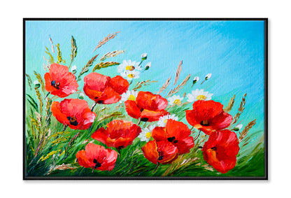 Poppies In The Field Oil Painting Wall Art Limited Edition High Quality Print Canvas Box Framed Black