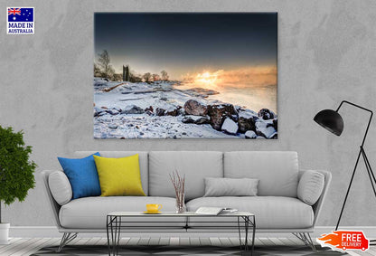 Snow Rocks near Seashore Sea View Photograph Print 100% Australian Made