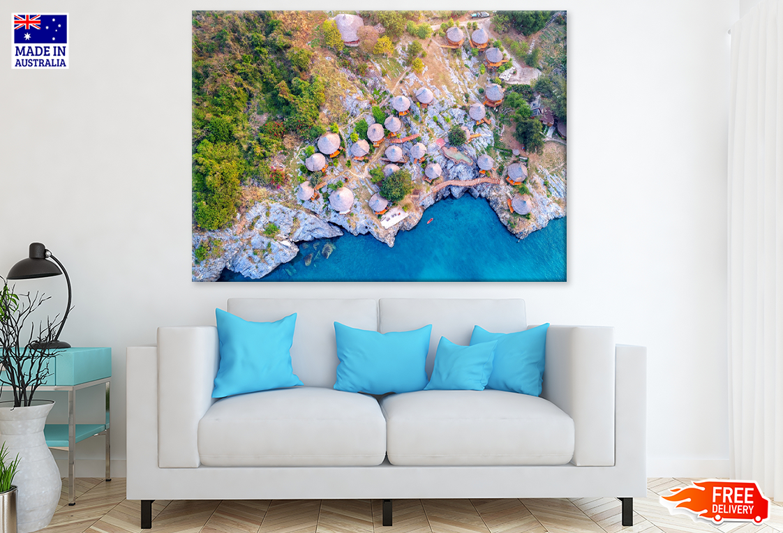 Beach Huts & Sea Aerial View Photograph Print 100% Australian Made