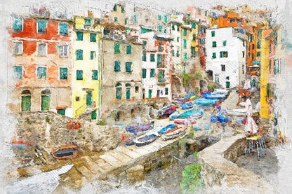 Boats on Canal Watercolor Painting Print 100% Australian Made