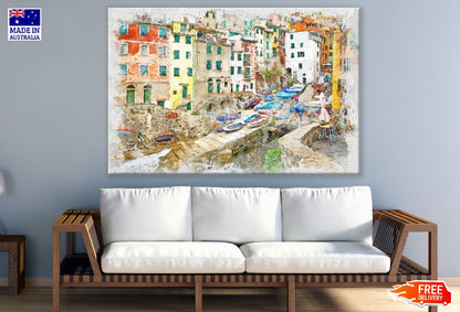 Boats on Canal Watercolor Painting Print 100% Australian Made